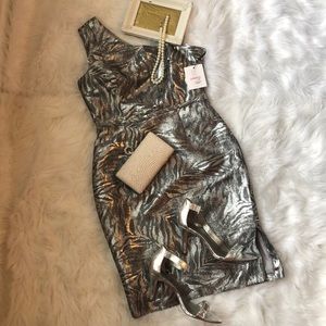 NWT Calvin Klein Silver One Shoulder Dress Size 6